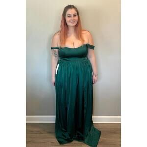 Azazie Morana Emerald Stretch Satin A-line Bridesmaids Dress (Size 14)